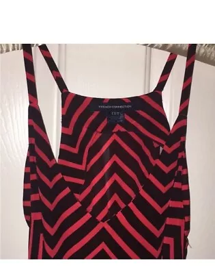 Gorgeous New French Connection Stripe Print Slip Tank Cami Dress Black & Red SM • $23