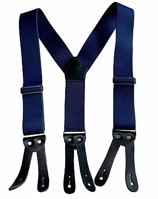 Works For Welch Men's Leather & Elastic Button-End Black 2 Inch Suspenders • $26