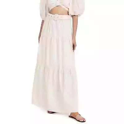 Minkpink White Beige Cotton Lune Belted Maxi Skirt NWT Size Medium • $70