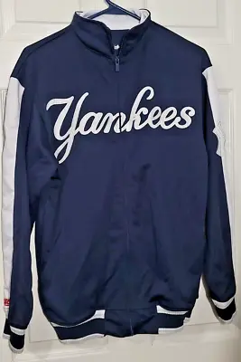Vintage MLB NY Yankees Baseball Zipper Jacket Blue White Medium Coat Stitches • $32.95