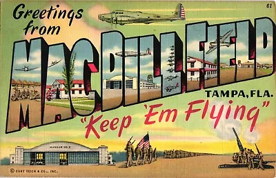 Large Letter Greetings MacDill Field Tampa Florida Postcard 1930s Keep Em Flying • $19.99