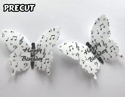 12 Happy Birthday Music Notes Edible Wafer Paper Butterfly Cupcake Cake Toppers • £3.55