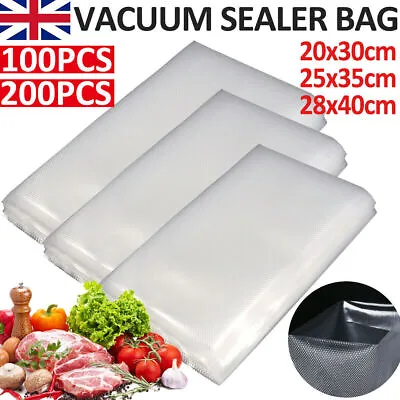 100/200 Food Vacuum Sealer Bags Vaccum Food Saver Storage Seal Bag Pack Embossed • £11.26