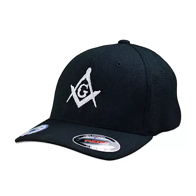 Silver Square & Compass Embroidered Masonic Flexfit Adult Cool & Dry Sport Hat • $27.99