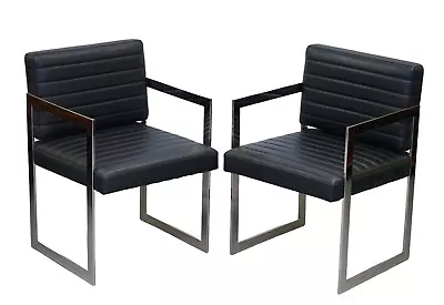 1 Of 2 Brand New Eichholtz Black Leather & Chromeo Office Chairs  • £750