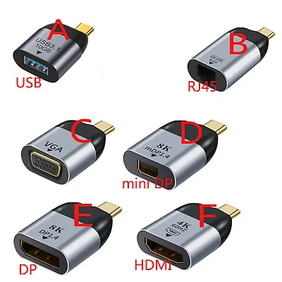 Type C Male To HDMI VGA RJ45 Mini DP USB 3.1 Video Female Converter Adapter Plug • $6.58