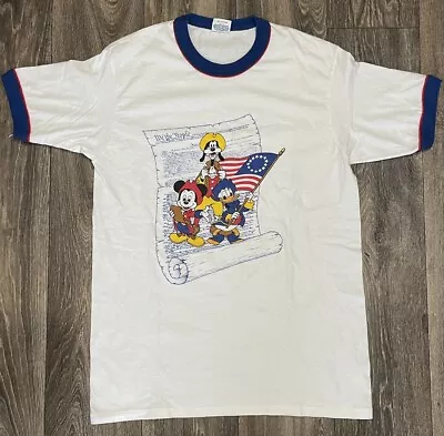 Vintage 80s Disney Mickey Mouse USA Constitution Ringer T-Shirt Medium CLEAN • $39.99