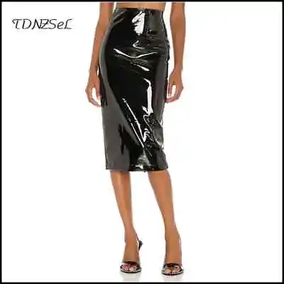 Women Shiny Latex Leather Midi Skirts High Waist Slim Skinny PU Pencil Skirt • $23.75