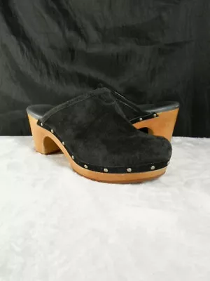 Ugg Abbie Black Premium Suede & Shearling Heel Mule Clogs 6m 5772 • $24.95