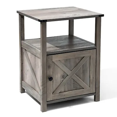 Farmhouse End Table Rustic Nightstand Wooden Bedside Table For Bedroom • $84.99