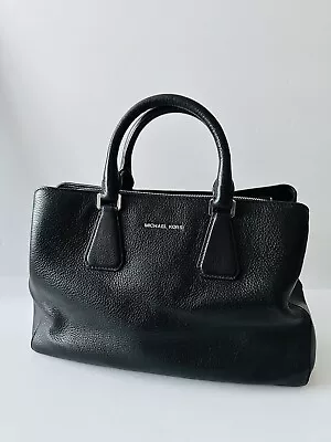 $420 MICHAEL KORS Camille Satchel BLACK Pebbled Leather Shoulder Handbag Tote • $98.88