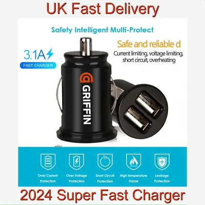 Griffin Compact Dual Twin USB Car Charger Mobile MP3 2 X 1 Amp 12V Super Fast • £3.09