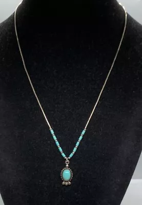 VTG 5 Star Southwest Liquid Sterling Silver Turquoise Teardrop Necklace 16  • $29.99