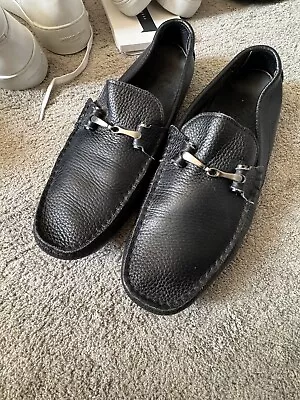 Salvatore Ferragamo Men's Black Loafers Shoes Size 10 Super Soft Leather • £30