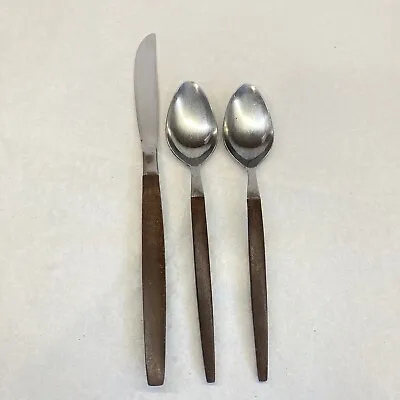 Vintage 3 Pc EKCO Eterna Canoe Muffin 2 Teaspoons 1 Dinner Knife Forged Japan • $13.50