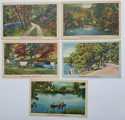 Oxford PA Greetings From Oxford PA - 5 Different Scenes Linen Postcards S36 • $14.95