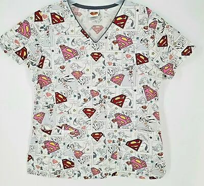 DC Comics Justice League Super Girl Hero Size Small V Neck Scrub Top Shirt EUC • $14.99