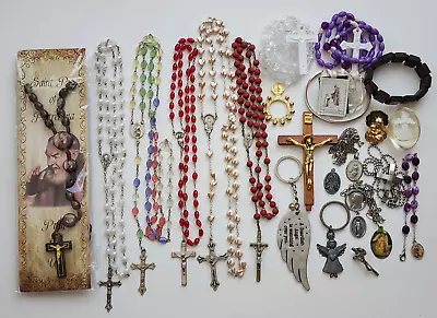 Vintage Religious Catholic Rosary Medals Bracelets Keychain Crucifix Cross Lot • $12.99