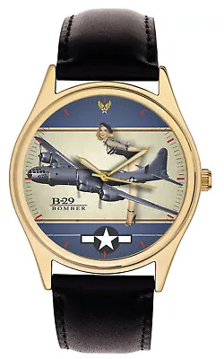 Boeing B-29 Superfortress Ww2 Usaaf Pinup Art Solid Brass Collectible Wristwatch • $89.99