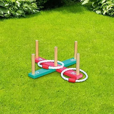 Wooden Ring Toss Game Indoor Outdoor Family Kids Quoits Garden Games Hoopla Set • £10.99