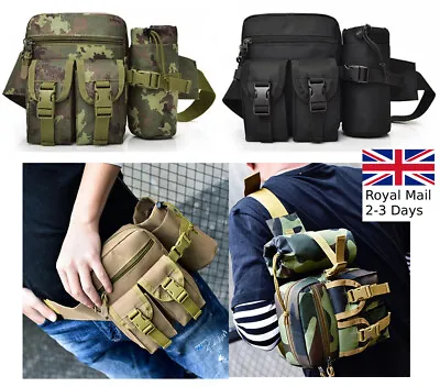 Military Tactical Waist Bag Mens Belt Pouch Waterproof Bum Water With Bottle Bag • £12.49