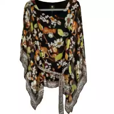 NEW JM Collection Black Floral Animal Print Scarf Tied Waist Blouse XL • $30.35