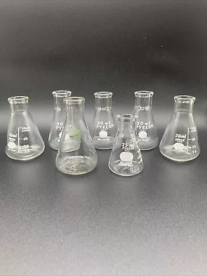 Vtg  7 Beakers 3-50ml Pyrex 2-50ml Kimax 1 25ml And 1 Green Label 50ml Pyrex • $19.95