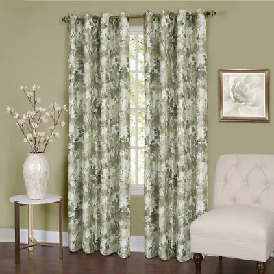 Green Floral Window Curtain Darkening Blackout Panel Lined With 16 Grommet Panel • $25.99