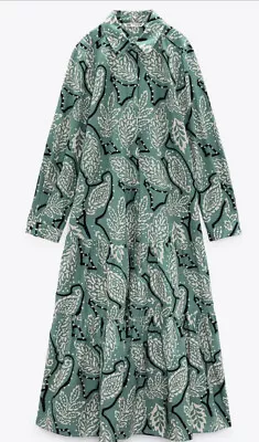 Zara New Woman Printed Midi  Dress Green Size Xxl • $63.16