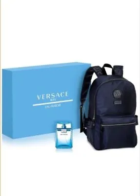 VERSACE BACKPACK & EAU FRAICHE 3.4 FL OZ Mens  GIFT SET Navy Blue • $229.95