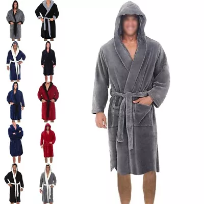 Mens Dressing Gown Hoodie Bath Robes Men Night Full Length Long Sleeve Nightwear • £21.59