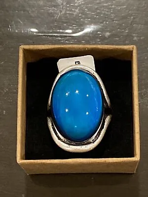 Bohemian Style Size 7.5 Large Oval Silver Plated Mood Ring +Color Chart+Gift Box • $11.99
