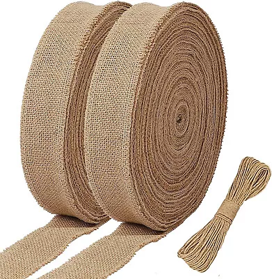 2 Roll Natural Ribbon Hessian Ribbon Linen Ribbon Natural Rustic Jute Burlap • £12.45