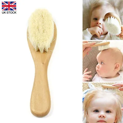 Baby Head Brush Kids Soft Natural Goat Hair Comb Wood Bristles Infant Massage • £6.99