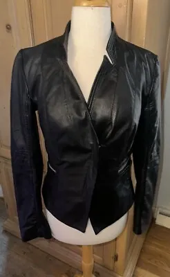 Laundry By Shelli Segal Black Leather Jacket Moto? Zipper Details Size S • $49.99