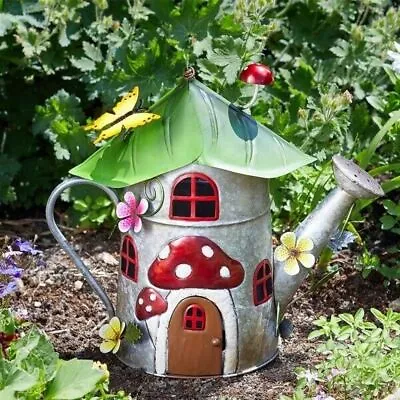 Garden Ornament Watering Can Metal Fairy House Outdoor Decor Statue Butterfly • £23.99