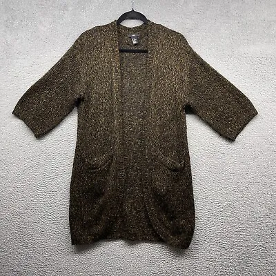 H&M Womens Open Cardigan Sweater Brown Short Sleeve Pockets Chunky Knit Size XS • $10.47