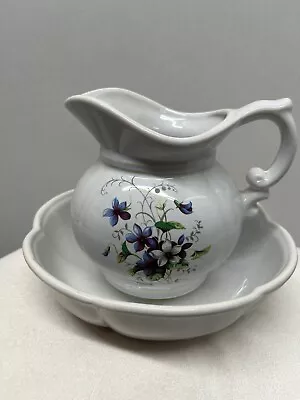 Vintage McCoy Pitcher & Bowl Violets Floral #7528 Made In USA • $10
