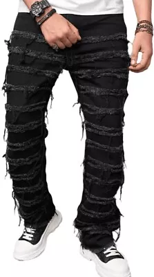 Jeans For Men Stretch Fit Skinny Stacked Ripped Destroyed Jeans Slim Fit Patch Y • $26