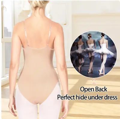 Seamless Low Back Camisole Nude Dance Leotard Clear Straps Dance Low Back Bra • £12.50