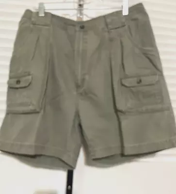 Men's CARGO SHORTS Sz 38-7 Taupe Cotton Buttoned Pockets Elastic Back Waistband • $15.88