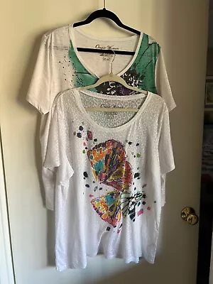 Lot Of 2 Onque Scoop-neck/SS White/Embellished Tops Size [2X} 1X • $12.50