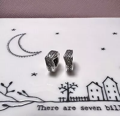 Genuine Pandora X Pair Sparkling Wishbone Spacer Charms Silver S925 ALE VGC • £25