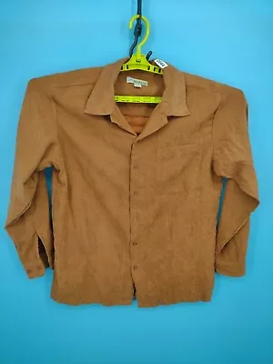 Haband Shirt Mens Medium Brown Button DOwn Long Sleeve Faux Suded Microfiber Up • $8.87