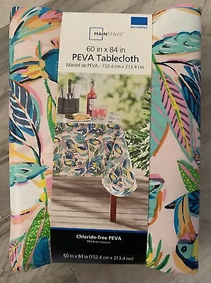 NEW Mainstay Peva Tablecloth 60  X 84” Rectangle Tropical Summer Toucan Flowers • $9.99