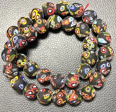 Vintage Venetian African Multi Chevron Glass Beads 17.8 Mm Strands • $50