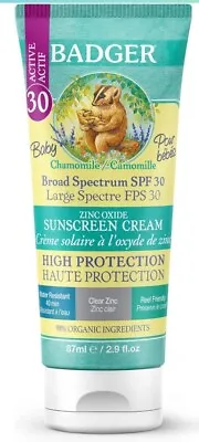 BADGER Baby Sunscreen Cream SPF30 Clear Zinc 87ml ORIGINAL Camomile Reef Friend • £15.59