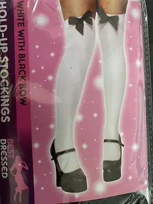 Sexy White Thigh Highs With  Black   Satin Bow Free Uk P+p Stockings Party Hen • $2.51