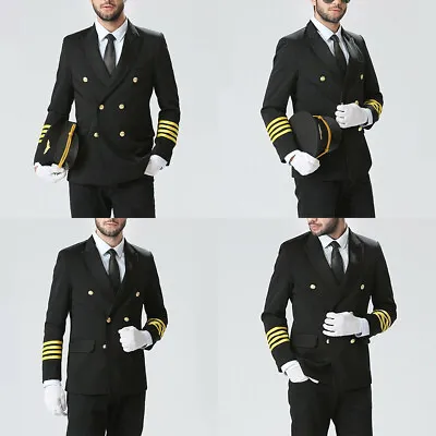 Mens Airline Captain Suit Jacket Pants Pilot Blazer Aviator Costume Uniform • $44.79