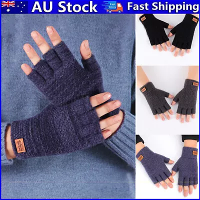 Winter Alpaca Wool Fingerless Gloves Thermal Mens Knitted Half Finger Mittens AU • $12.75